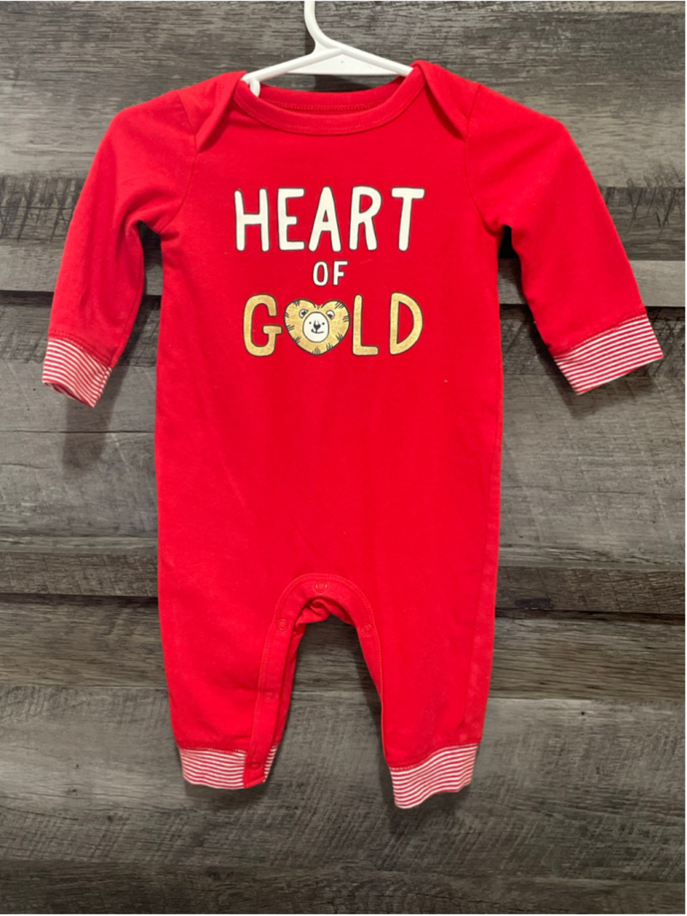 Cat & Jack 0-3 Months Red "Heart of Gold" Romper Striped Cuffs Valentine's Day